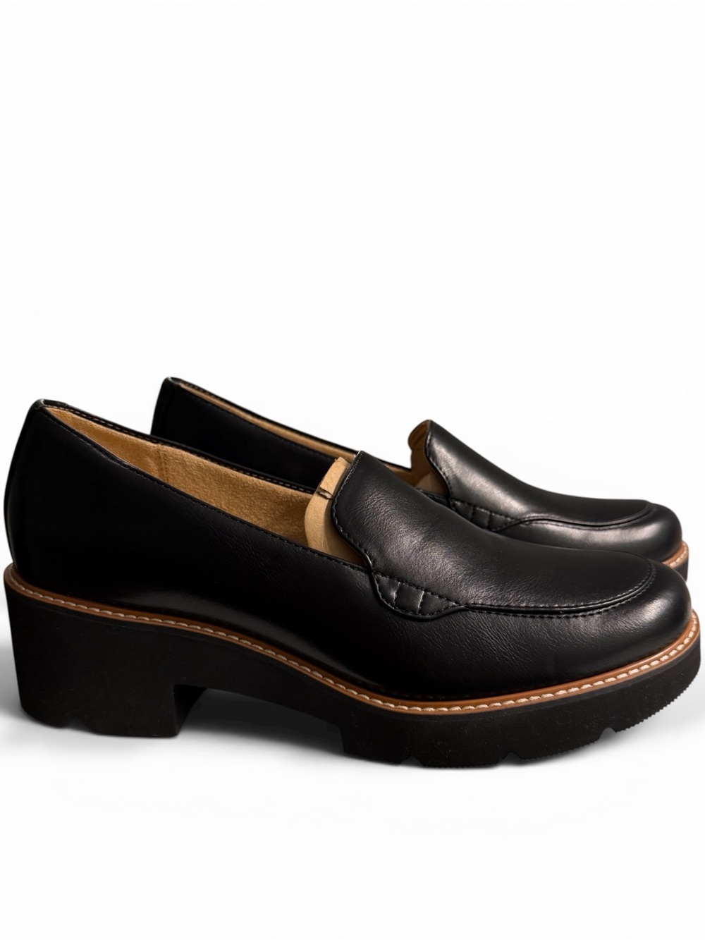 Naturalizer Cabaret Black Leather Platform Loafers Chunky Heel Size 10